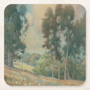 Spring Landscape (1911)  Serene Watercolor Scenery Square Paper Coaster