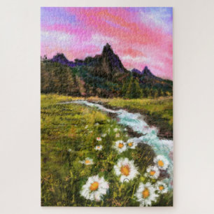 Spring Landscape - Flowering Original Art Painting Jigsaw Puzzle