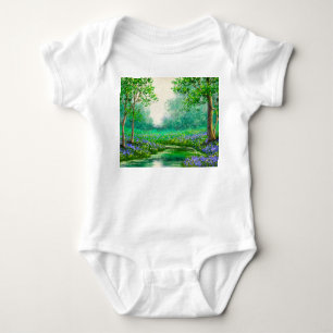Spring landscape oil painting, forest. baby bodysuit