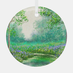 Spring landscape oil painting, forest. glass tree decoration