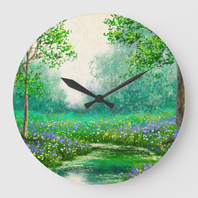 Spring landscape oil painting, forest. large clock (Front)