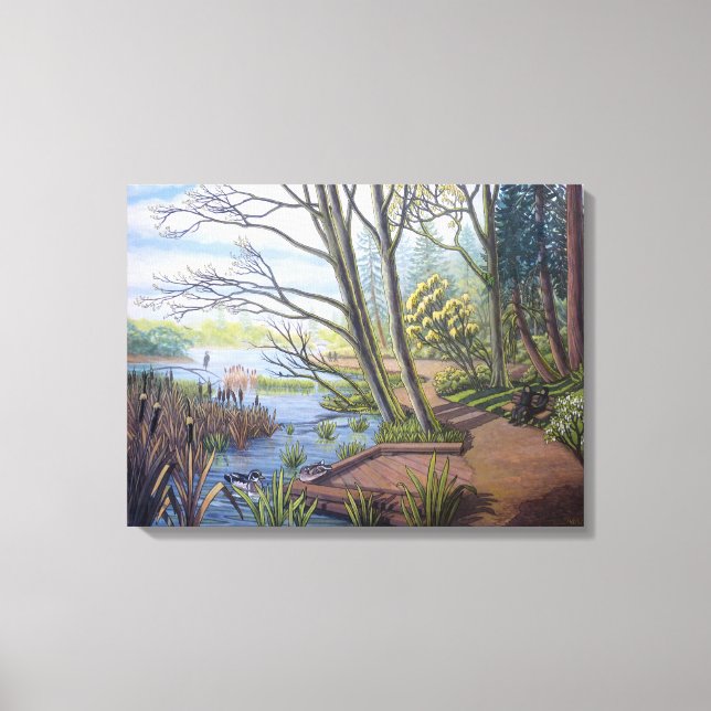 Spring Landscape Painting Lost Lagoon Vancouver Canvas Print (Front)