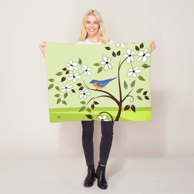 Spring Landscape With Bluebird Fleece Blanket (In Situ)