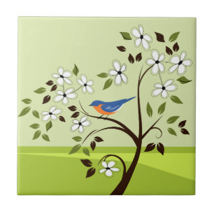 Spring Landscape With Bluebird Tile