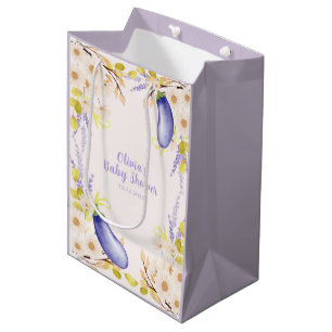 Spring Lavender Daisy Floral Eggplant Baby Shower Medium Gift Bag
