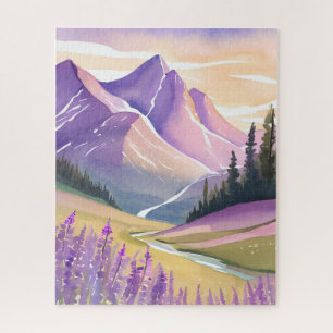 Spring Lavender   Glacier National Park Watercolor Jigsaw Puzzle