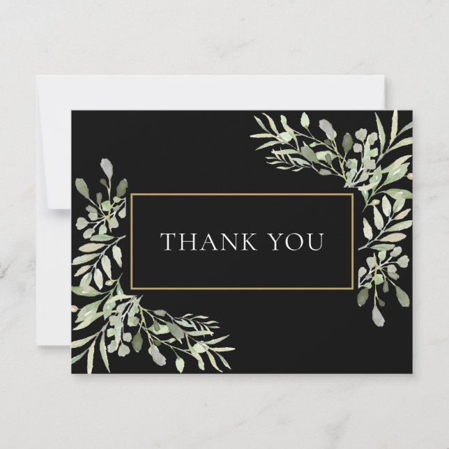 Spring Leaves Black Gold Business Thank You Card (Front)
