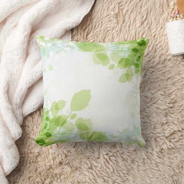 Spring Leaves Modern Watercolor Cushion (Blanket)