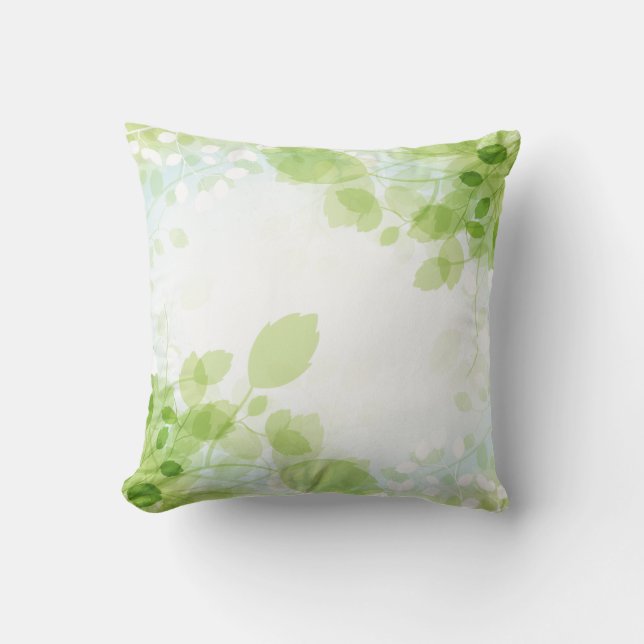 Spring Leaves Modern Watercolor Floral Cushion (Front)