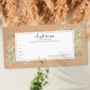 Spring Leaves Rustic Kraft Gift Certificate
