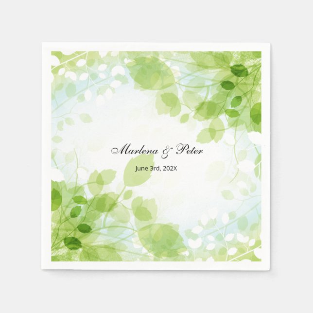 Spring Leaves Watercolor Wedding Collection Napkin (Front)