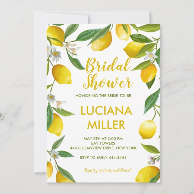 Spring Lemon Bridal Shower Invitations (Front)