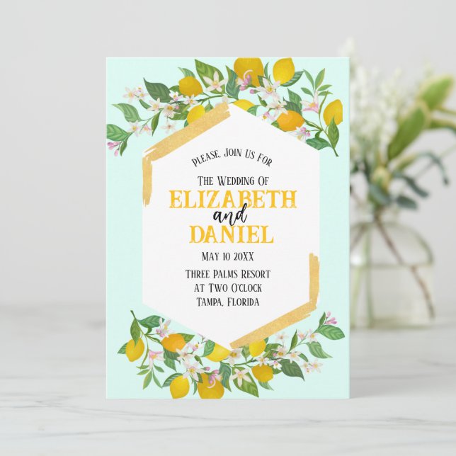 Spring Lemons Wedding Invitation (Standing Front)
