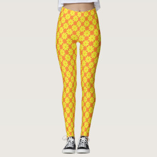 Spring light yellow flowers on light orange leggings