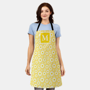 Spring Light Yellow & White Daisies Monogram  Apron