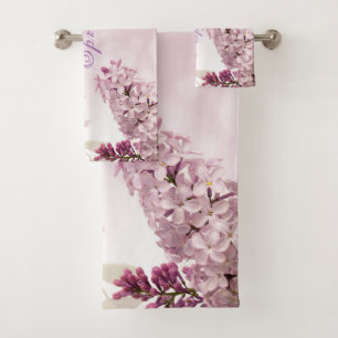 Spring Lilac Blossom Soft Pink Flower Personalised Bath Towel Set