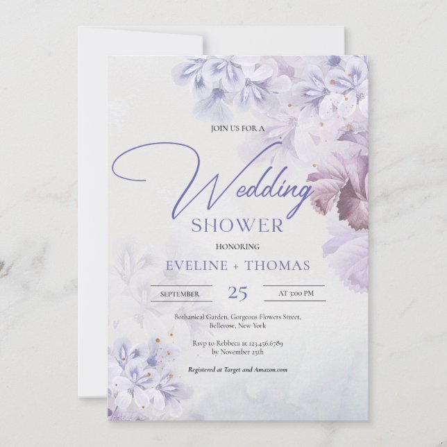 Spring lilac dusty purple blue pink wedding shower invitation (Front)