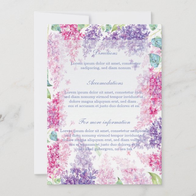 Spring Lilac Flower Blossom-Floral Wedding Invitation (Front)