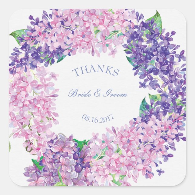 Spring Lilac Flower Blossom-Floral WeddingThanks Square Sticker (Front)