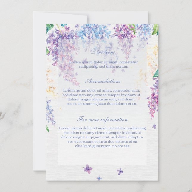 Spring Lilac Flower Floral Wedding Directions Invitation (Front)