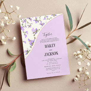Spring lilac gold wildflower boho floral wedding invitation