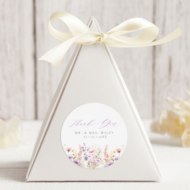 Spring Lilac Wildflowers Thank You Wedding Favour Classic Round Sticker (Creator Uploaded)
