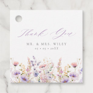Spring Lilac Wildflowers Thank You Wedding Favour Tags