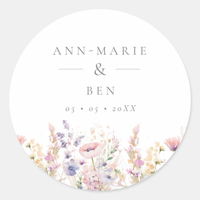 Spring Lilac Wildflowers Wedding Classic Round Sticker (Front)