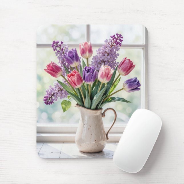 Spring Lilacs and Tulip Bouquet Mouse Mat (With Mouse)