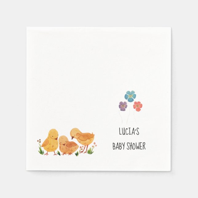 Spring Little Chicken Floral Baby Shower Napkin (Front)