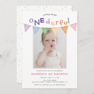 Spring Little Miss Onederful Photo 1st Birthday Invitation