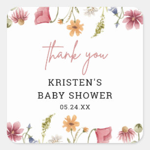 Spring Little Wildflower Baby Shower Thank You Square Sticker