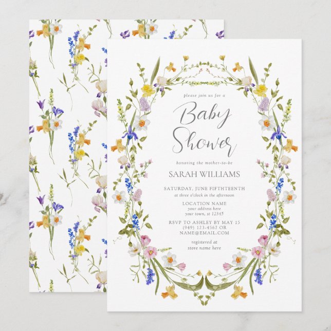 Spring Little Wildflower Girl Baby Shower Invitation (Front/Back)