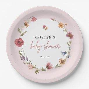 Spring Little Wildflower Girl Baby Shower Paper Plate