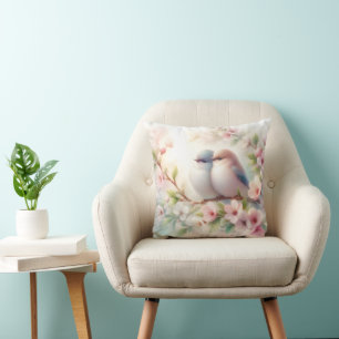Spring Love Birds Cherry Blossom Floral Cushion