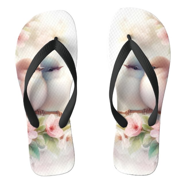 Spring Love Birds Cherry Blossom Floral Flip Flops (Footbed)