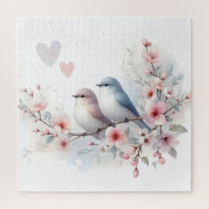 Spring Love Birds Cherry Blossom Floral Jigsaw Puzzle