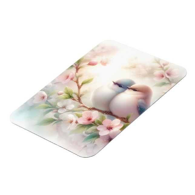 Spring Love Birds Cherry Blossom Floral Magnet (Left Side)