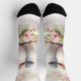 Spring Love Birds Cherry Blossom Floral Socks