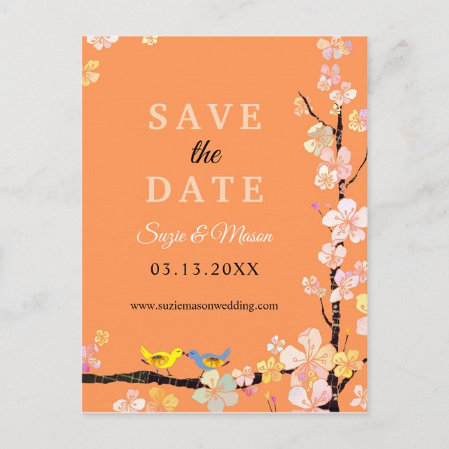 Spring Love Birds Floral Wedding Save the Date Postcard (Front)