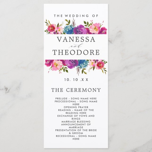 Spring Lush  Bouquet Wedding  Ceremony Program Menu (Front)