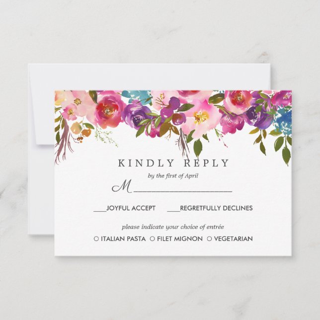 Spring Lush |  Floral Wedding  RSVP MEAL option Card (Front)