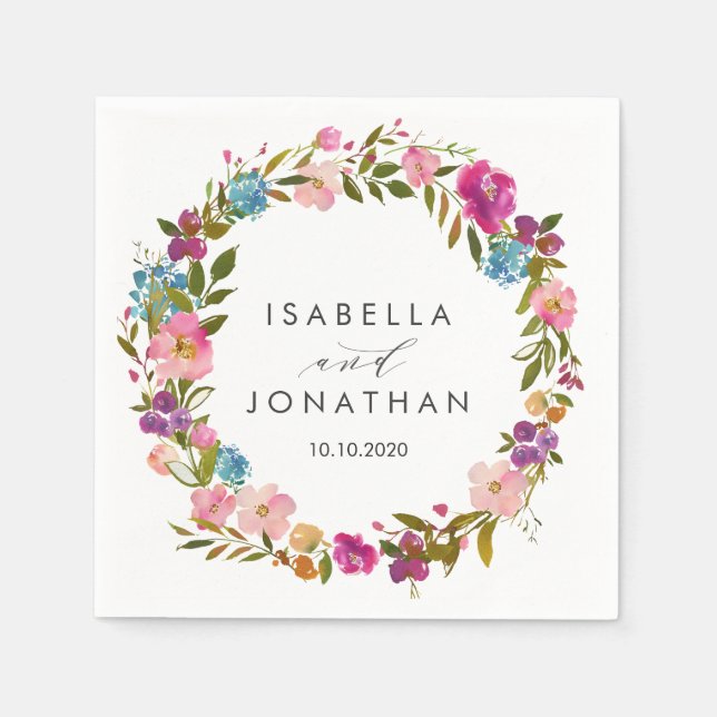 Spring Lush | Pink Flowers wedding Custom Napkin (Front)