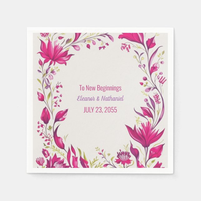 Spring Magenta Garden Floral Wedding Napkin (Front)