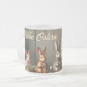 Spring Magic with Blossoms and Bunny Happiness Frosted Glass Coffee Mug
