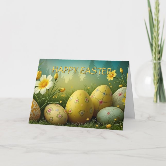 Spring Magic with Easter Eggs in a Sea of Flowers Card (Front)