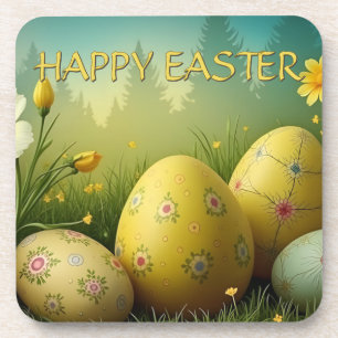 Spring Magic with Easter Eggs in a Sea of Flowers Coaster