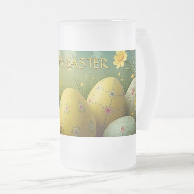 Spring Magic with Easter Eggs in a Sea of Flowers Frosted Glass Beer Mug (Front Right)
