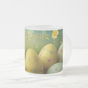 Spring Magic with Easter Eggs in a Sea of Flowers Frosted Glass Coffee Mug
