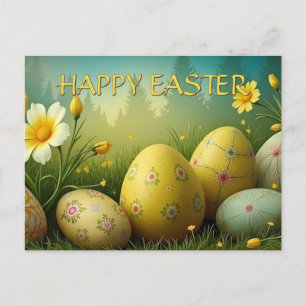 Spring Magic with Easter Eggs in a Sea of Flowers Holiday Postcard